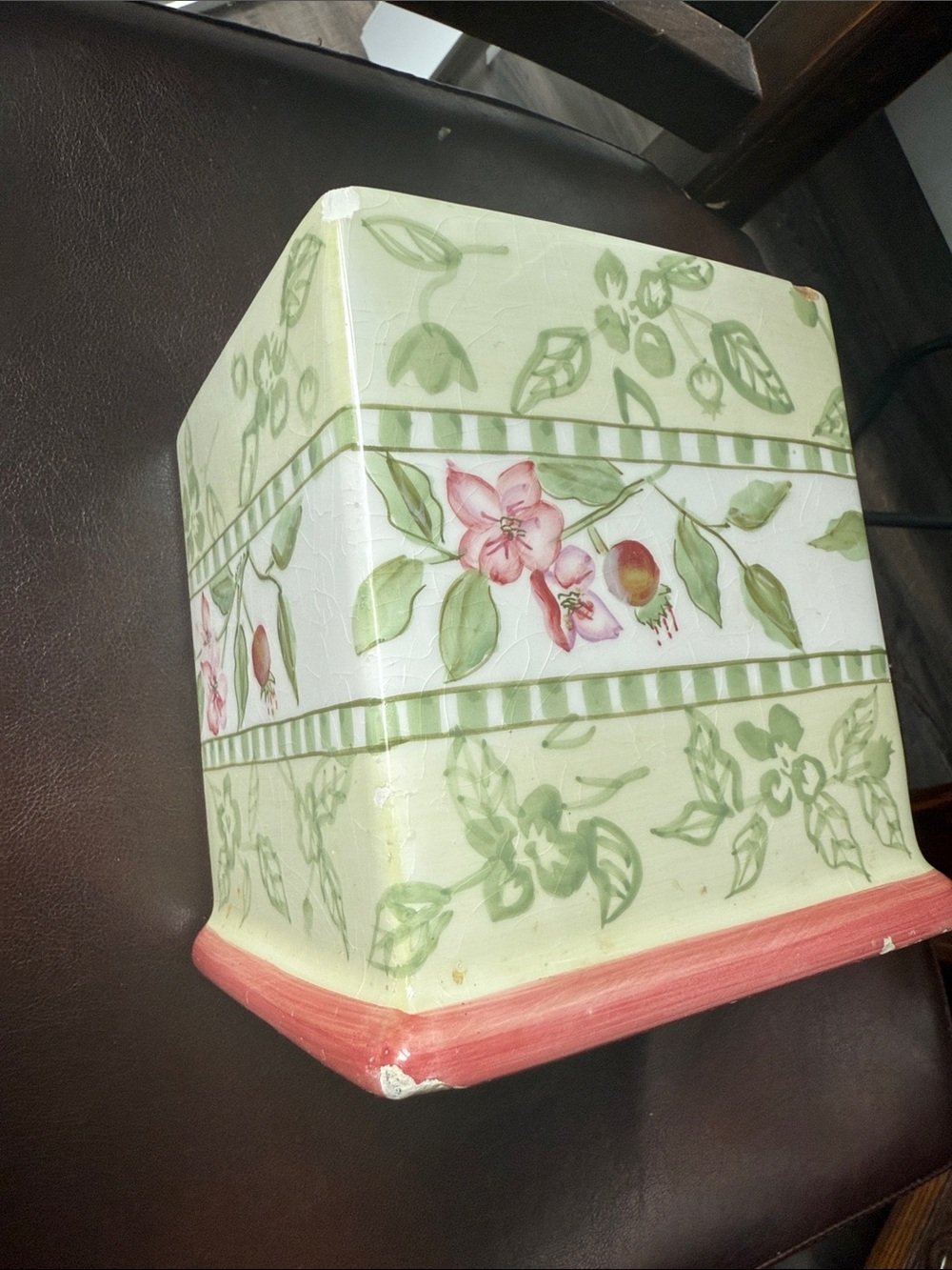 Botanical Ceramic Canister with Red Accent and Apple Finial - Picture 7 of 12